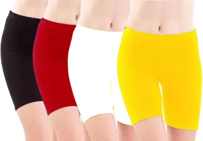 GlobyCraft Solid Women Black, Red, White, Yellow Regular Shorts