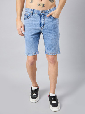 STUDIO NEXX Self Design Men Denim Light Blue Denim Shorts