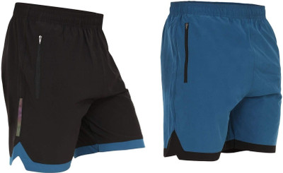 Kyk Solid Men Black, Blue Sports Shorts
