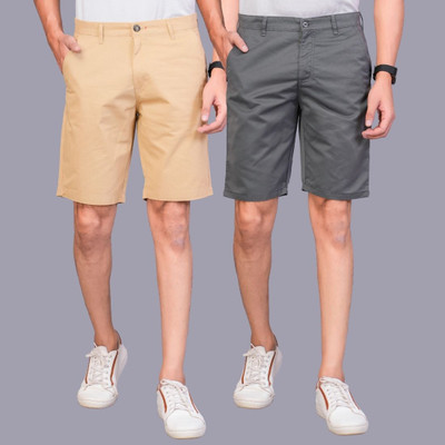 Librazo Solid Men Beige, Grey Regular Shorts