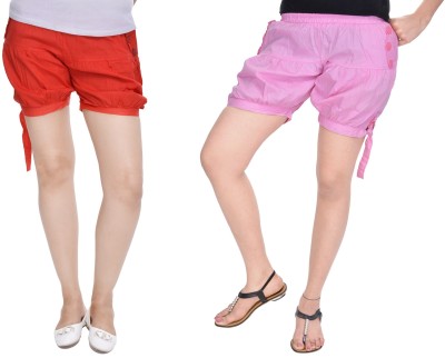 JABAMA Solid Women Red, Pink Regular Shorts