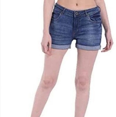 FashionFusion Self Design Women Denim Blue Casual Shorts