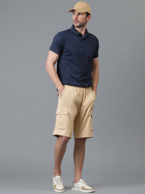 KOTTY Solid Men Beige Cargo Shorts