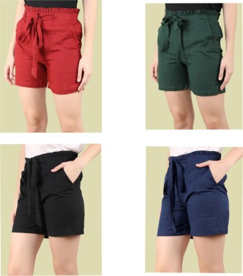 SEZNILA Solid Women Reversible Maroon, Green, Black, Blue Sports Shorts