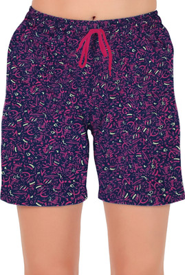 Lyra Floral Print Women Maroon Night Shorts