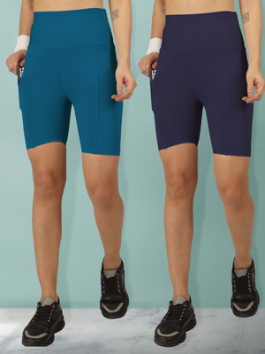 BEYOGINI Solid Women Blue, Blue Gym Shorts