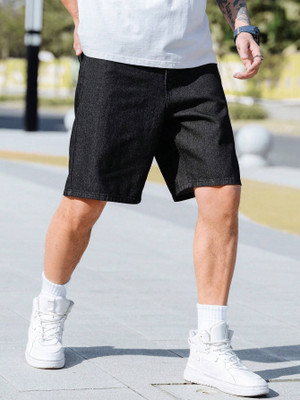FUDE PRIDE Solid Men Dark Grey Baggy Shorts