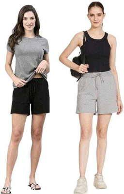 toystshirt Solid Women Black, Grey Regular Shorts