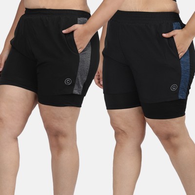 CHKOKKO Self Design Women Black Sports Shorts