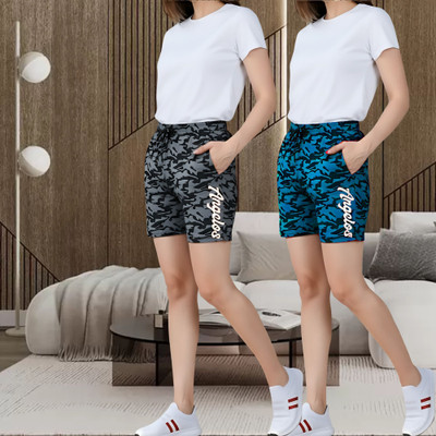 tthe dreams Printed Women Grey, Dark Blue Regular Shorts
