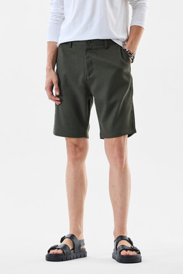 Snitch Self Design Men Dark Green Casual Shorts