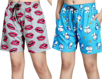 ANFAFAB Printed Women Multicolor Night Shorts