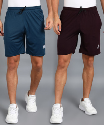 Adrenex Solid Men Maroon, Blue Basic Shorts, Beach Shorts, Baggy Shorts, Gym Shorts, Cycling Shorts