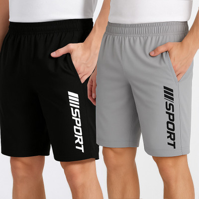 Solid Men Black, Grey Regular Shorts