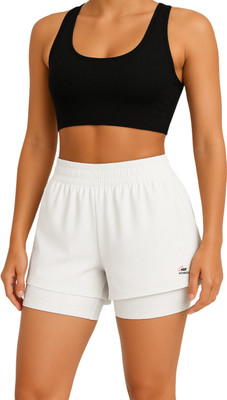 House Of Fusion Solid Women White Gym Shorts, Cycling Shorts, Sports Shorts, Running Shorts
