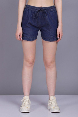 CLOTHINK India Solid Women Denim Dark Blue Denim Shorts