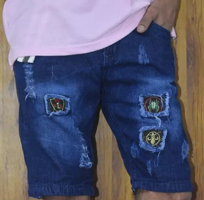 MakAndrew Embroidered Men Denim Blue Denim Shorts