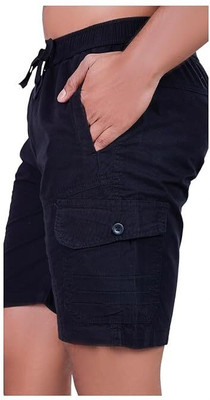 24 Street Solid Men Black Casual Shorts