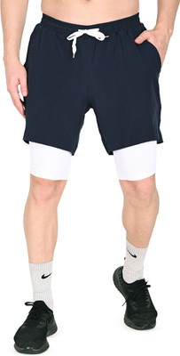 JUHRAF Solid Men Blue, White Gym Shorts