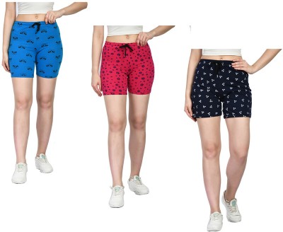 IndiWeaves Printed Women Blue, Red, Dark Blue Regular Shorts