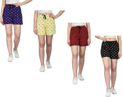 IndiWeaves Printed Women Purple, Maroon, Black Regular Shorts