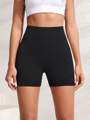 SUPUJIT Solid Women Black Gym Shorts, Running Shorts, Cycling Shorts