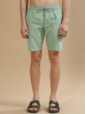 Bushirt Solid Men Light Green Casual Shorts