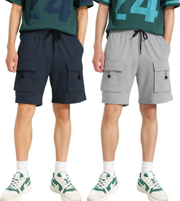 METRONAUT Men's Cargo Shorts with Multiple Pockets – Casual, Sports & Travel Solid Men Grey, Blue Cargo Shorts