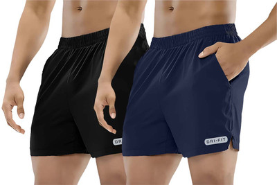 PRABAHA Solid Men Black, Blue Regular Shorts