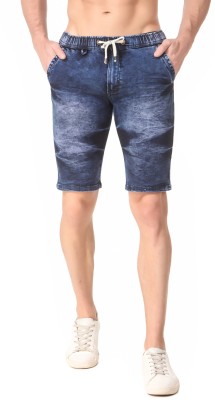 Plus91 Dyed/Washed Men Denim Dark Blue Denim Shorts