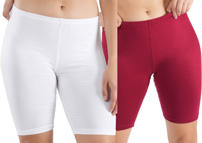 Florafit Solid Women Red, White Cycling Shorts