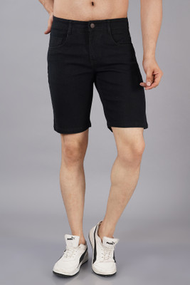 NIVASU Solid Men Black Denim Shorts