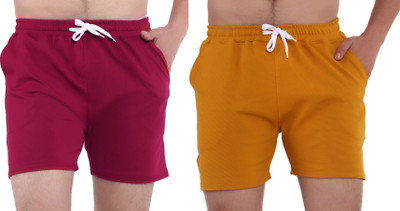 GTwo Solid Men Maroon, Yellow Basic Shorts