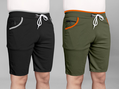 DARSHAN CREATION Solid Men Black, Green Sports Shorts