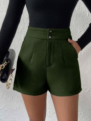 Rajovati Solid Women Dark Green Casual Shorts