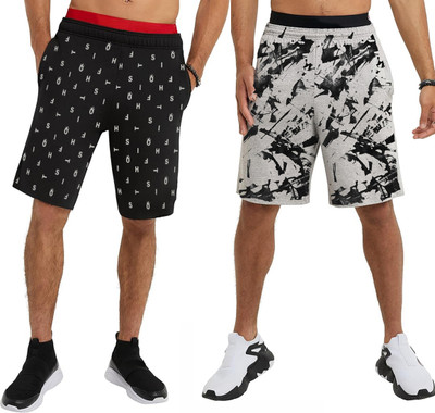 HOTFITS Graphic Print Men Black, Grey Basic Shorts