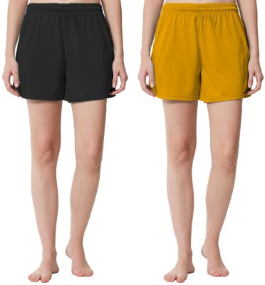 THE BLAZZE Solid Women Black, Yellow Regular Shorts