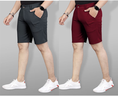 KENDORE Solid Men Maroon, Dark Grey Regular Shorts