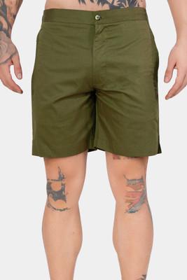french crown Solid Men Green Regular Shorts