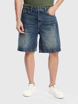 Bene Kleed Distressed Men Blue Denim Shorts