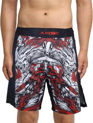 KOBO Printed Men White, Red Sports Shorts