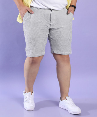 Instafab Plus Striped Men Grey Casual Shorts
