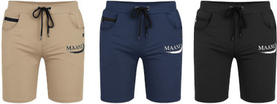MAANU Printed Men Dark Blue, Black, Beige Regular Shorts