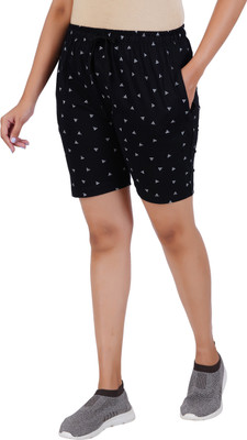 Guide Printed Women Black Regular Shorts