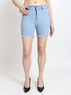 Live Ok Self Design Women Denim Light Blue Denim Shorts