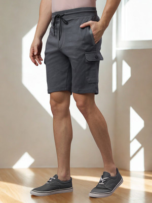 Ho Bindaass Solid Men Grey Cargo Shorts