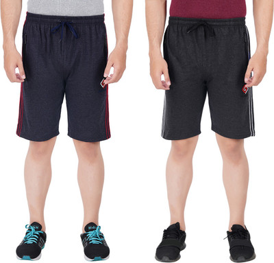 FEEL TRACK Solid Men Dark Blue, Black Regular Shorts