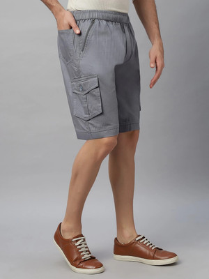 Ho Bindaass Solid Men Grey Cargo Shorts