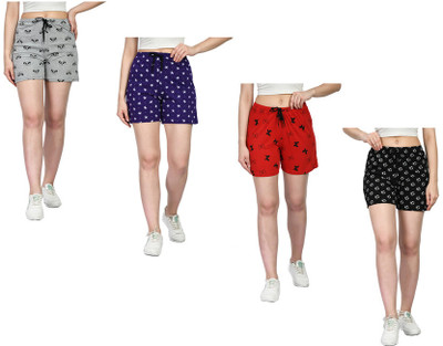 IndiWeaves Printed Women Grey, Red, Black Regular Shorts