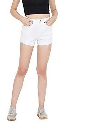 ClothCraftersCo Solid Women Denim White Casual Shorts